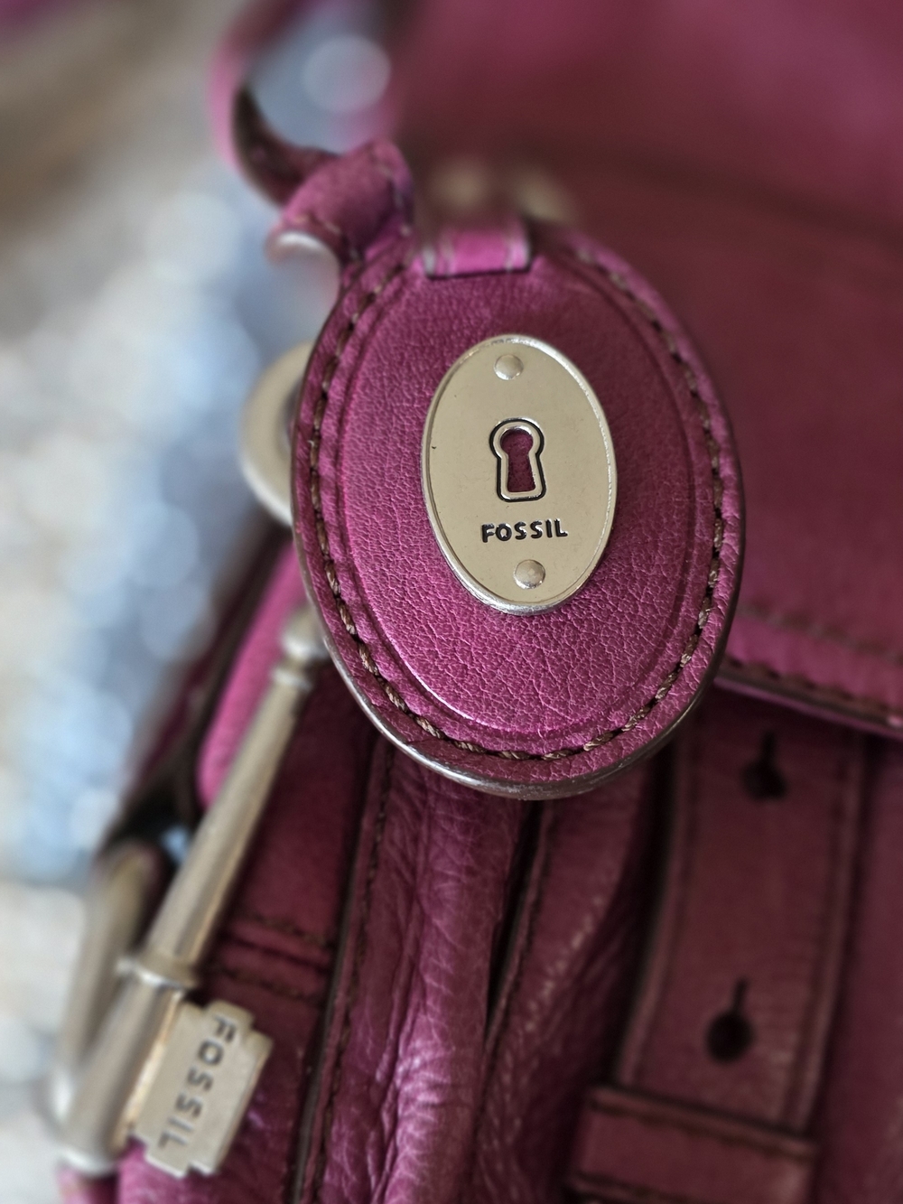 Fossil Raspberry Leather Crossbody with Key Charm - Picture 3 of 7